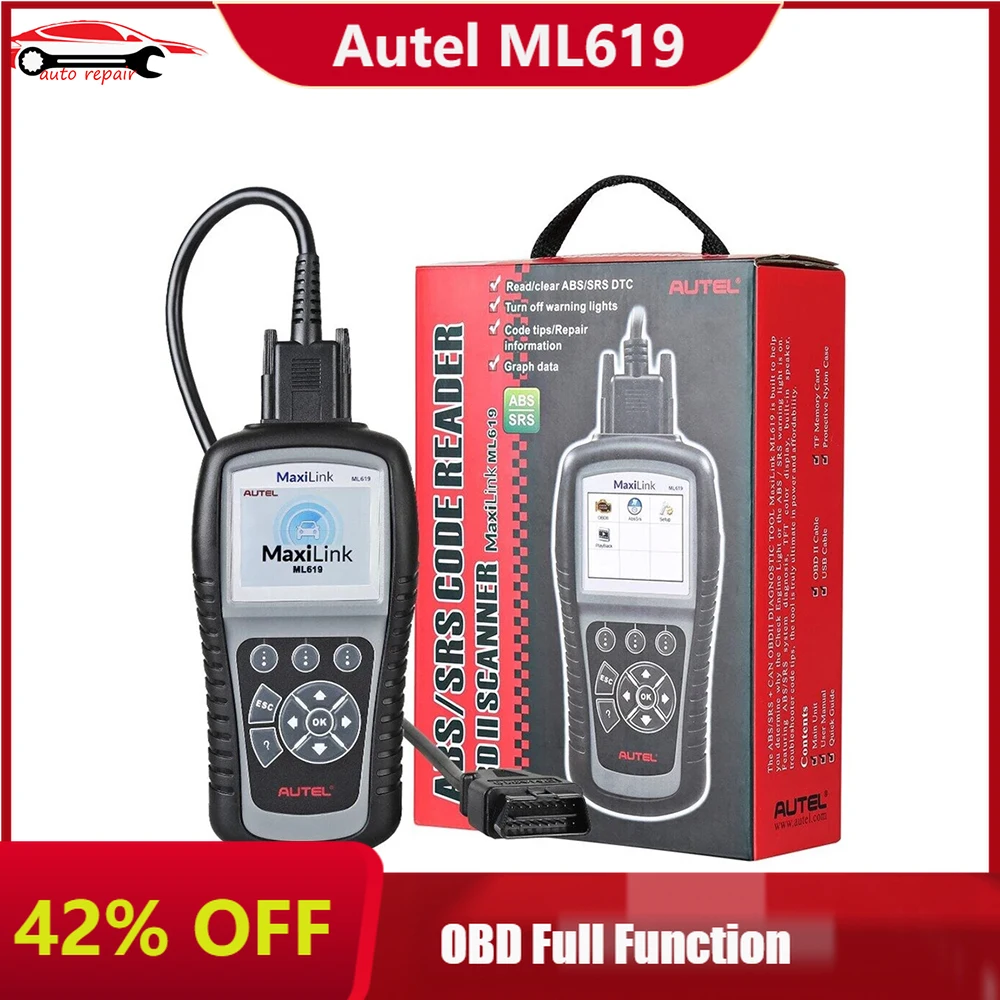 Autel MaxiLink ML619 OBDII OBD2 Scanner ABS SRS Airbag Scan Tool Code Reader OBD Automotive Scanner Data Reset As Autolink AL619