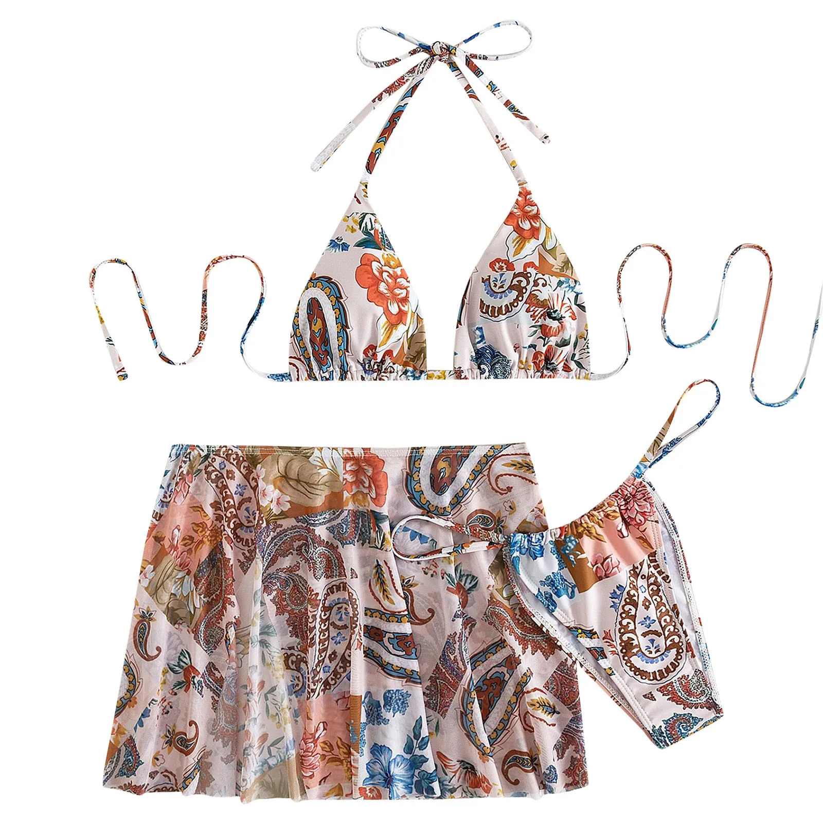 

Женская пляжная одежда с принтом, купальник с принтом на талии, бикини, купальник для женщин и девушек, комплект с шортами