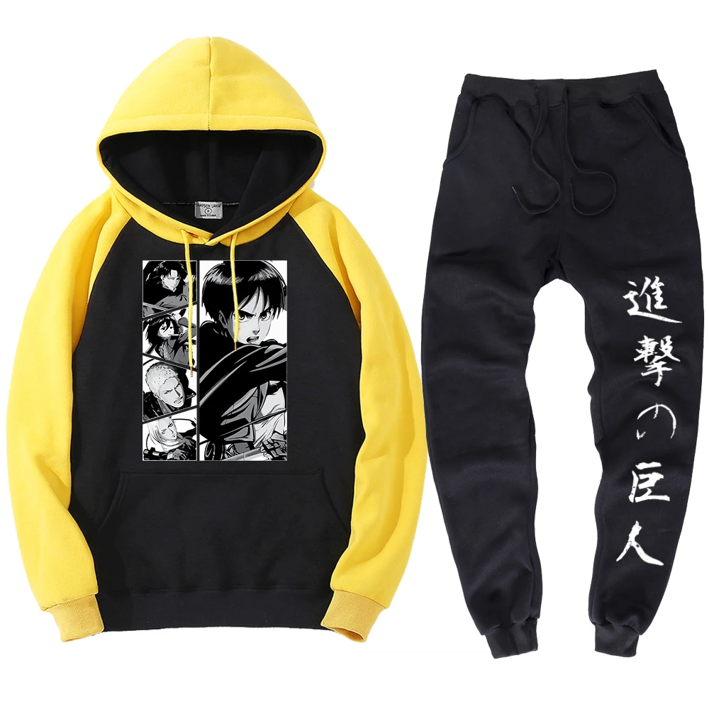 

Attack On Titan Comics Eren Jaeger Printing Sweatshirt Suits Fleece Warm Hoody Pant Hipster Fit Autumn Sweatshirt Male Tops