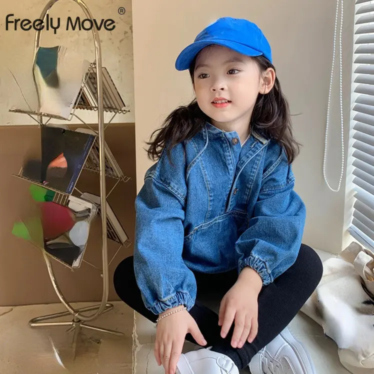 

2023 New Girl Cowboy Hooded Jacket spring 2023 New Korean Zipper Jacket Girl's Denim Coat 2-7T Kid's Coat Outerwear