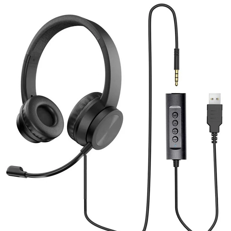 

Headphones USB Headphones With Microphone Noise Cancelling Stereo Headsets 2-In-1 In-Line Controls For PC Laptop