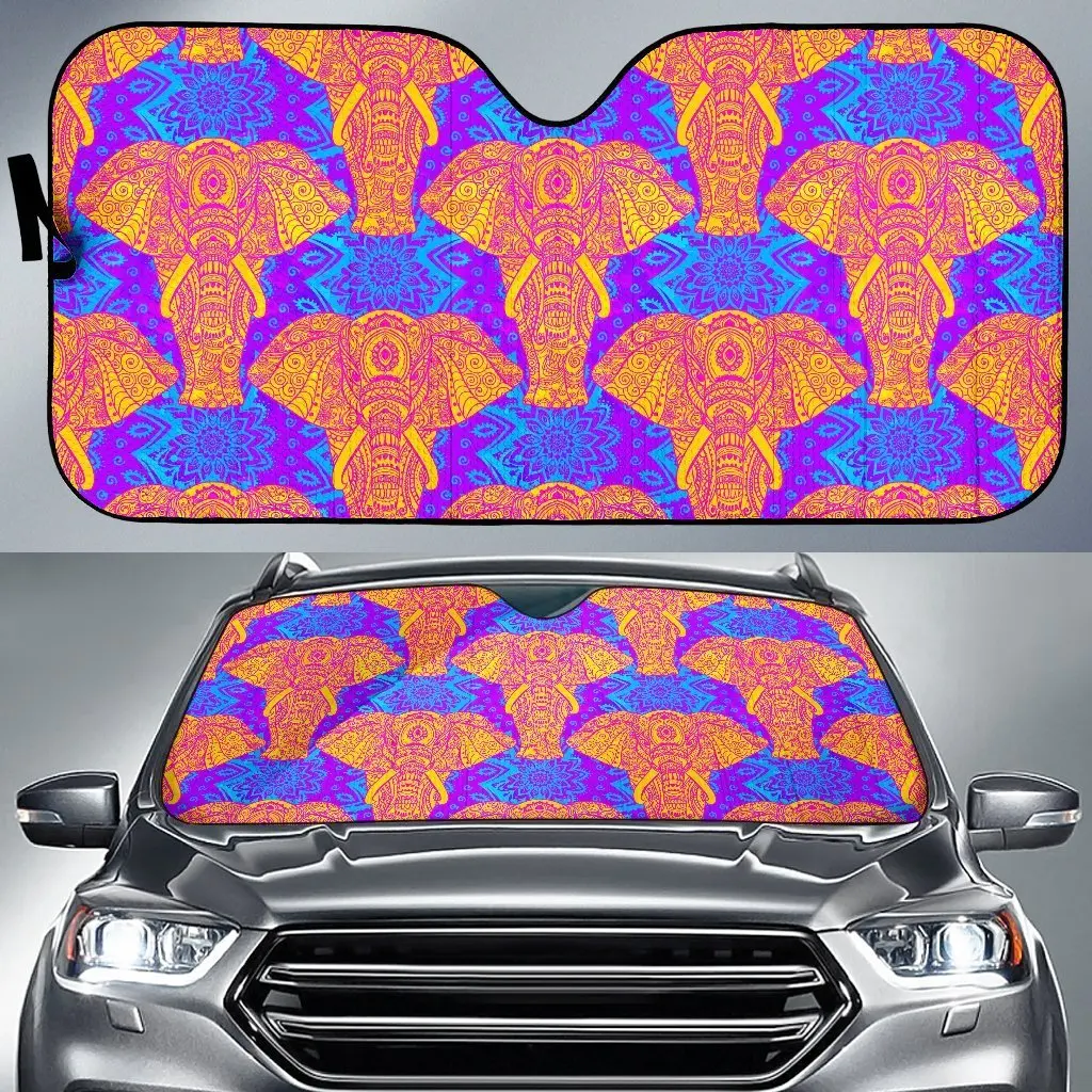 

Yellow Elephant Mandala Print Auto Sun Shade Car Windshield Window Cover Sunshade