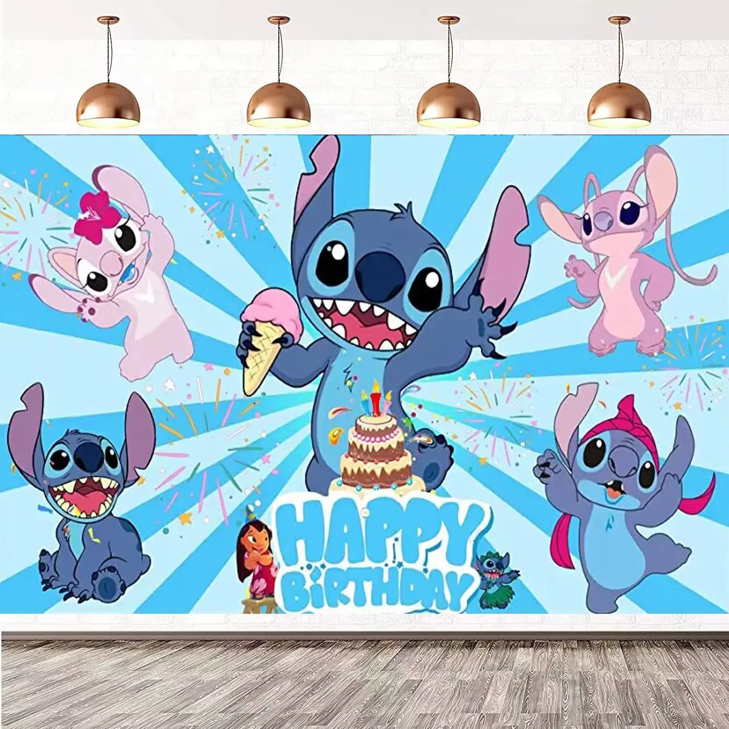 

Disney Lilo Stitch Party Backdrops Children's Happy Birthday Decoration Photographic Background Decorations Kids Decor Banner