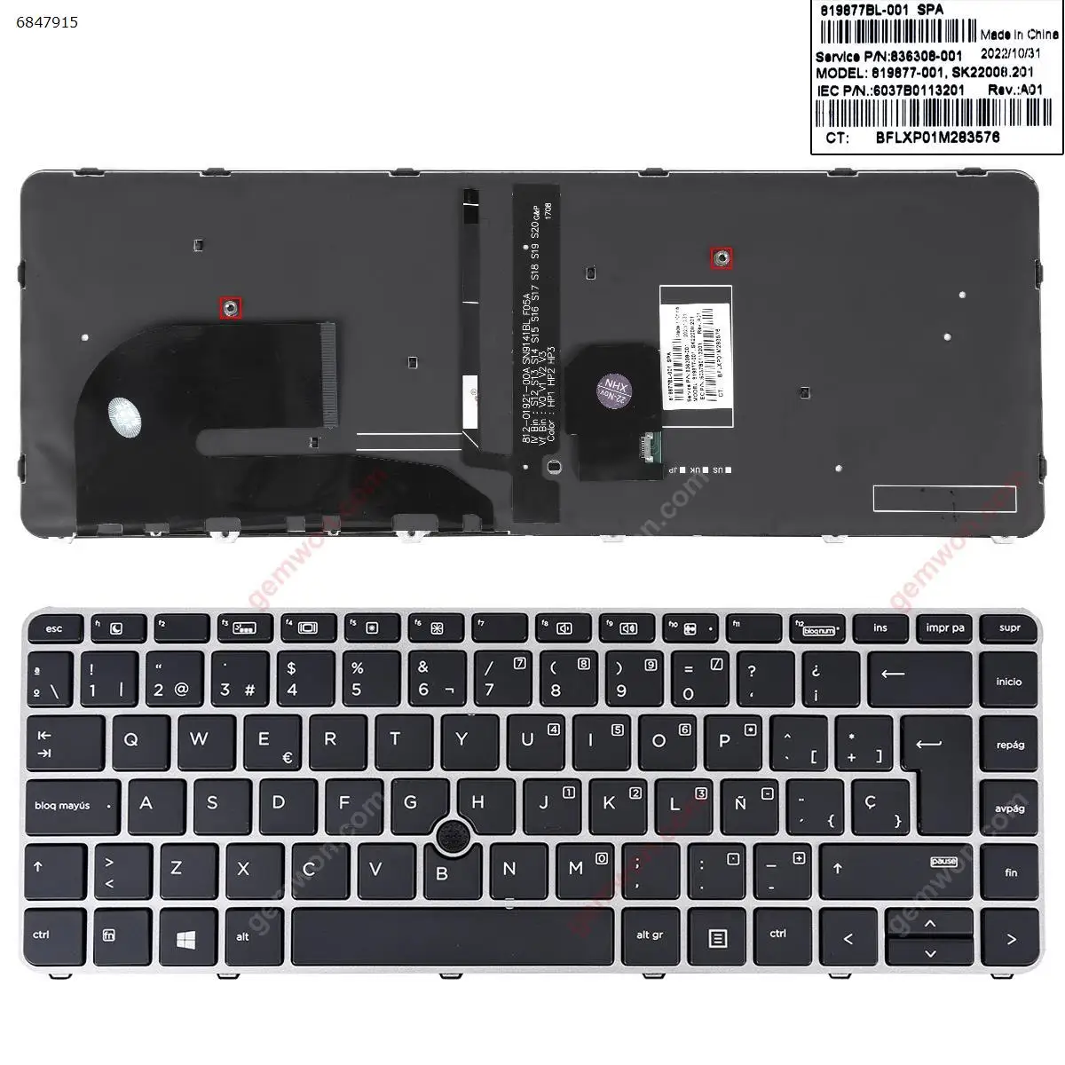 Фото Новая оригинальная клавиатура SP для HP EliteBook 840 G3, серебристая рамка, черная, с подсветкой и трекпойном, 6037B0113910 №1