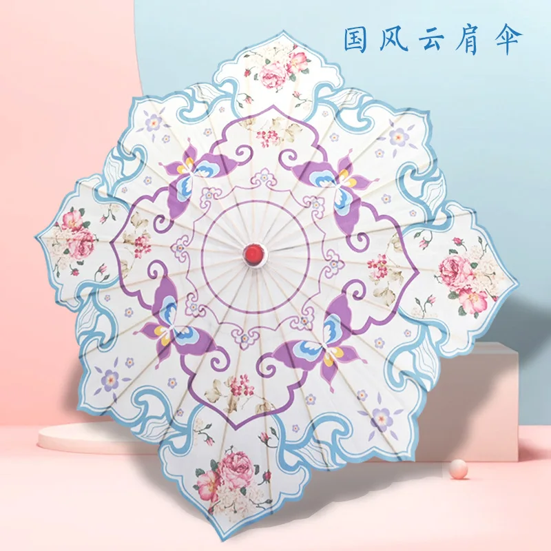 Фото Свадебный зонт Hanfu, национальный зонт с облаком на плечо, нерегулярный зонт, восьмиугольный реквизит для древних танцев, декоративный зонт для косплея №4