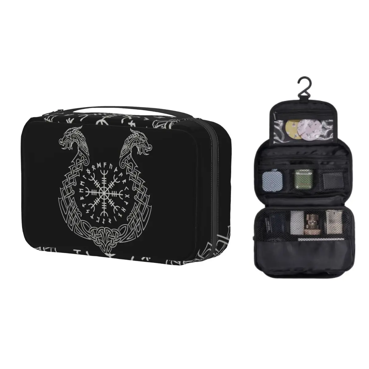 

Hanging Travel Viking Helm Of Awe Toiletry Bag Portable Norse Compass Cosmetic Makeup Organizer Beauty Storage Dopp Kit Case