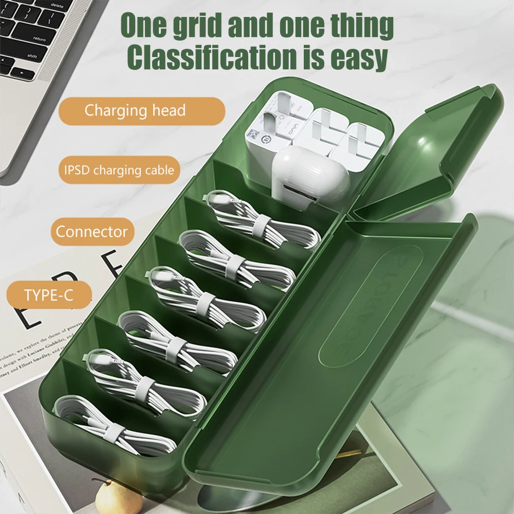 

С коробкой Органайзер с отделениями Box или Data Cable Cord Storage Travel Home для хранения кабеля, многоразовое зарядное устройство 7