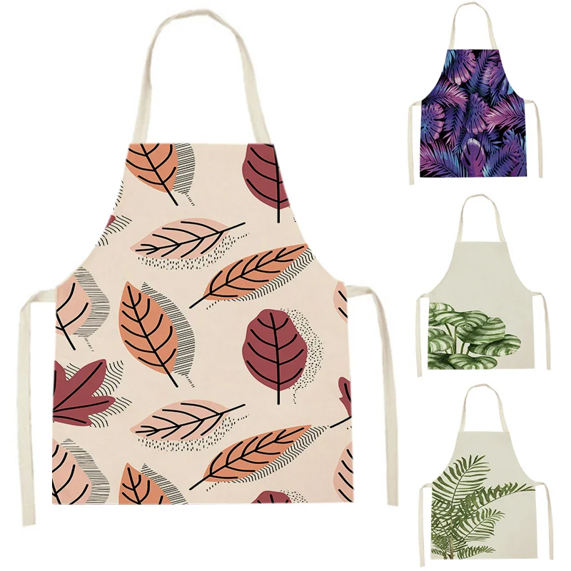 

1Pcs Plant Flowers Kitchen Aprons for Women Bibs Household Cleaning Pinafore Floral Leaves Home Cooking Apron 47-38cm Delantal