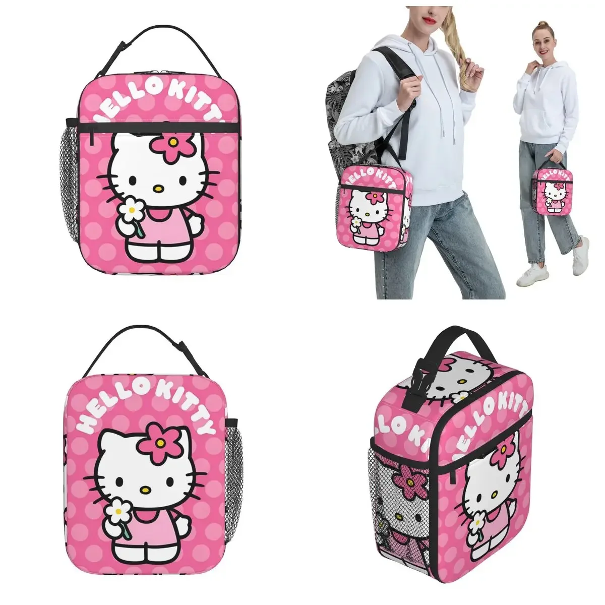 Сумка Для Обеда Hello Kitty С Цветами Изолированная Коробка Завтрака