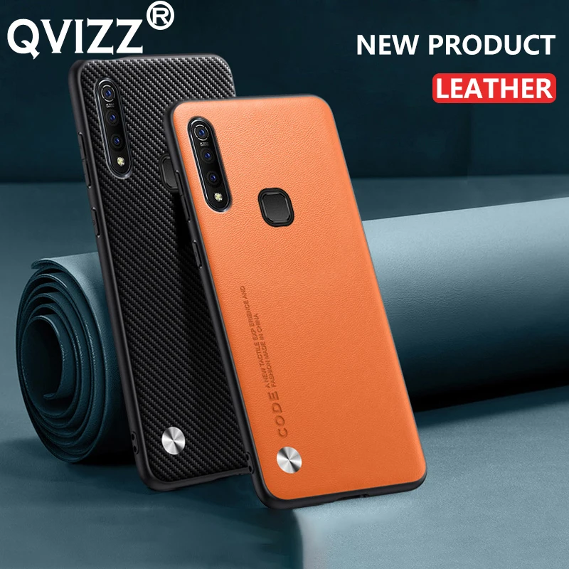 

Luxury Leather Case for vivo Y19 1915 Carbon Fiber Soft Silicone Edges Hard Back Armor Shockproof Phone Cover for vivoY19