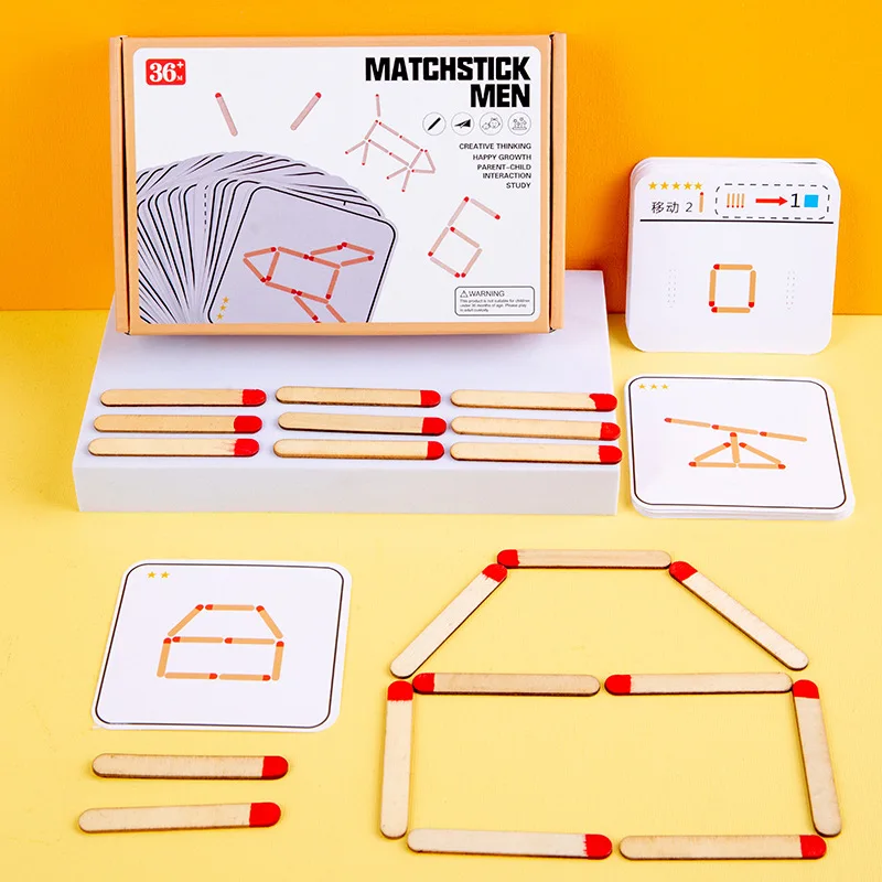

Montessori Matches Puzzles Game Wooden Toy DIY Math Geometry Board Game Thinking Match Logic Training Educational Toys Kids Gift