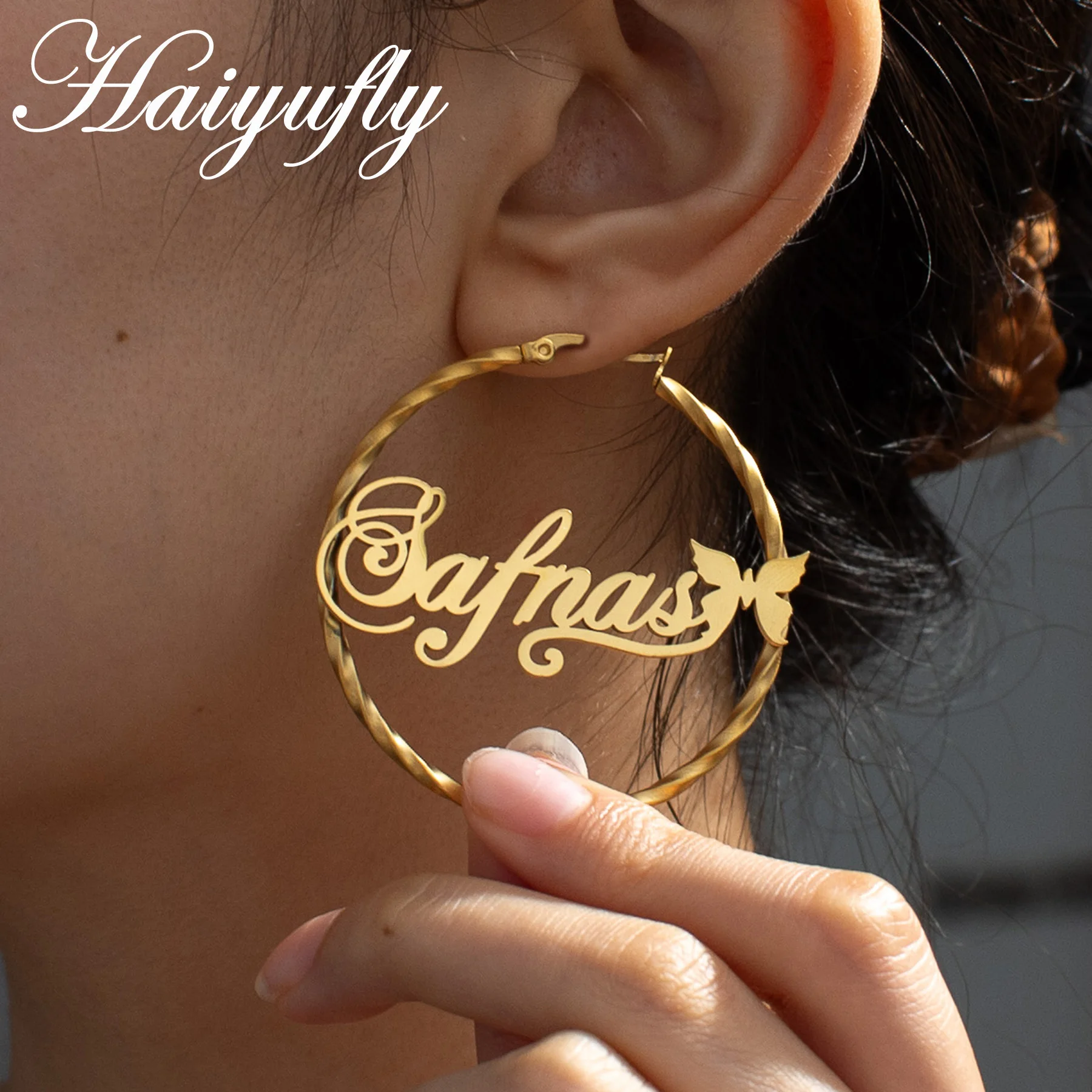 Персонализированные витые серьги Haiyufly с именем под заказ женские из нержавеющей