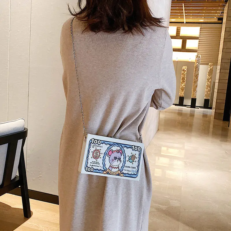 

Cartoon Mouse Dollor Design Box Funny Women Shoulder Bags Chains Waterproof PU Crossbody Bag Creative Cute Lady Small Purses