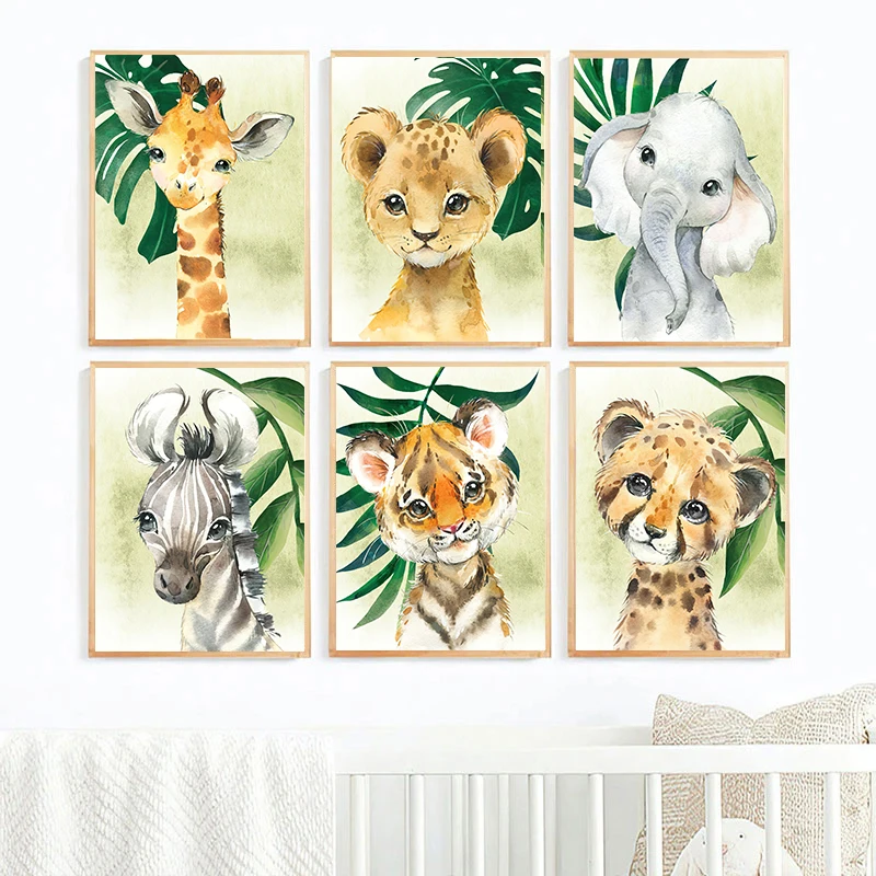

Diamond Painting Lion Giraffe Zebra Tropical Leaves Jungle Animals Rhinestone Home Children's Bedroom Nursery Wall Decoration