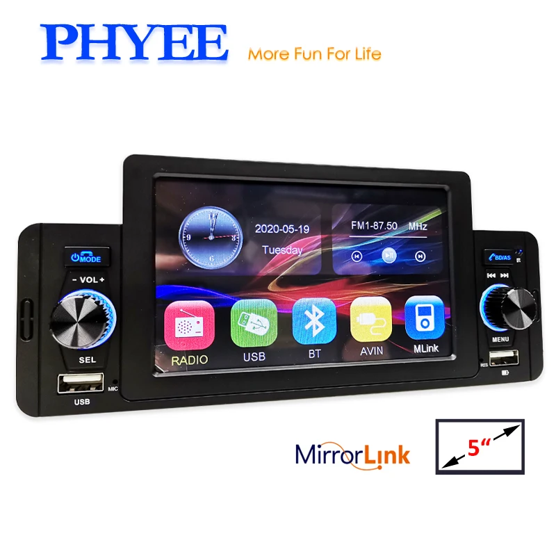 Автомагнитола 1 Din Bluetooth сенсорный экран 5 дюймов MP5 TF USB FM |