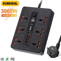 Power Strip PD20W QC3.0  Fast Charge 3000W Surge Protector Power Strip 6 AC Outlets Power Strip USB Socket for Home Office