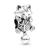 authentic 925 sterling silver moments vintage line cat animal charm bead fit pandora women bracelet necklace jewelry