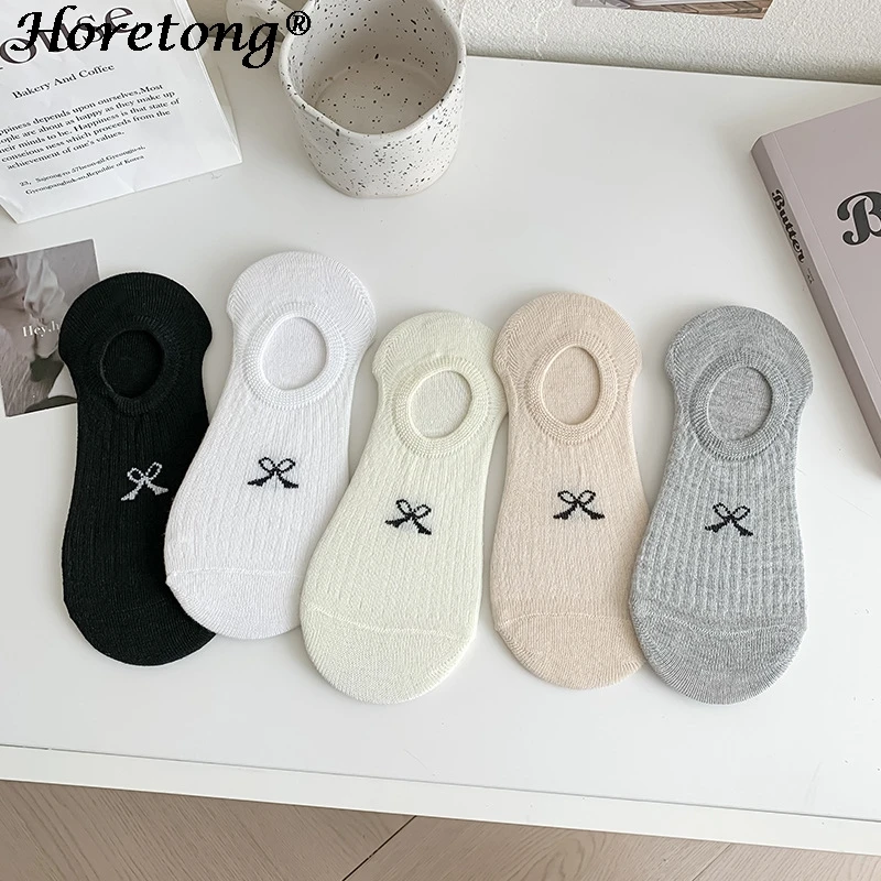 Носки женские однотонные с бантом модные повседневные невидимые тапочки для