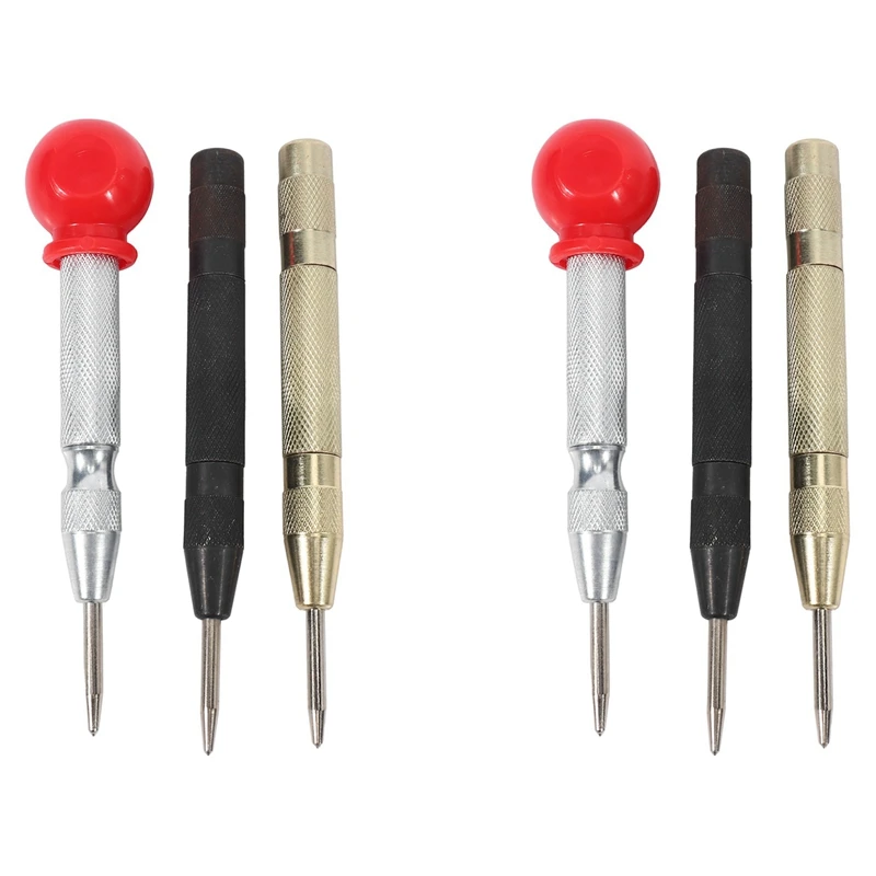 

6 Pcs Automatic Center Punch Tool, 5 Inch Spring Loaded Crushing Hand Tool With Cushion Cap And Adjustable Impact