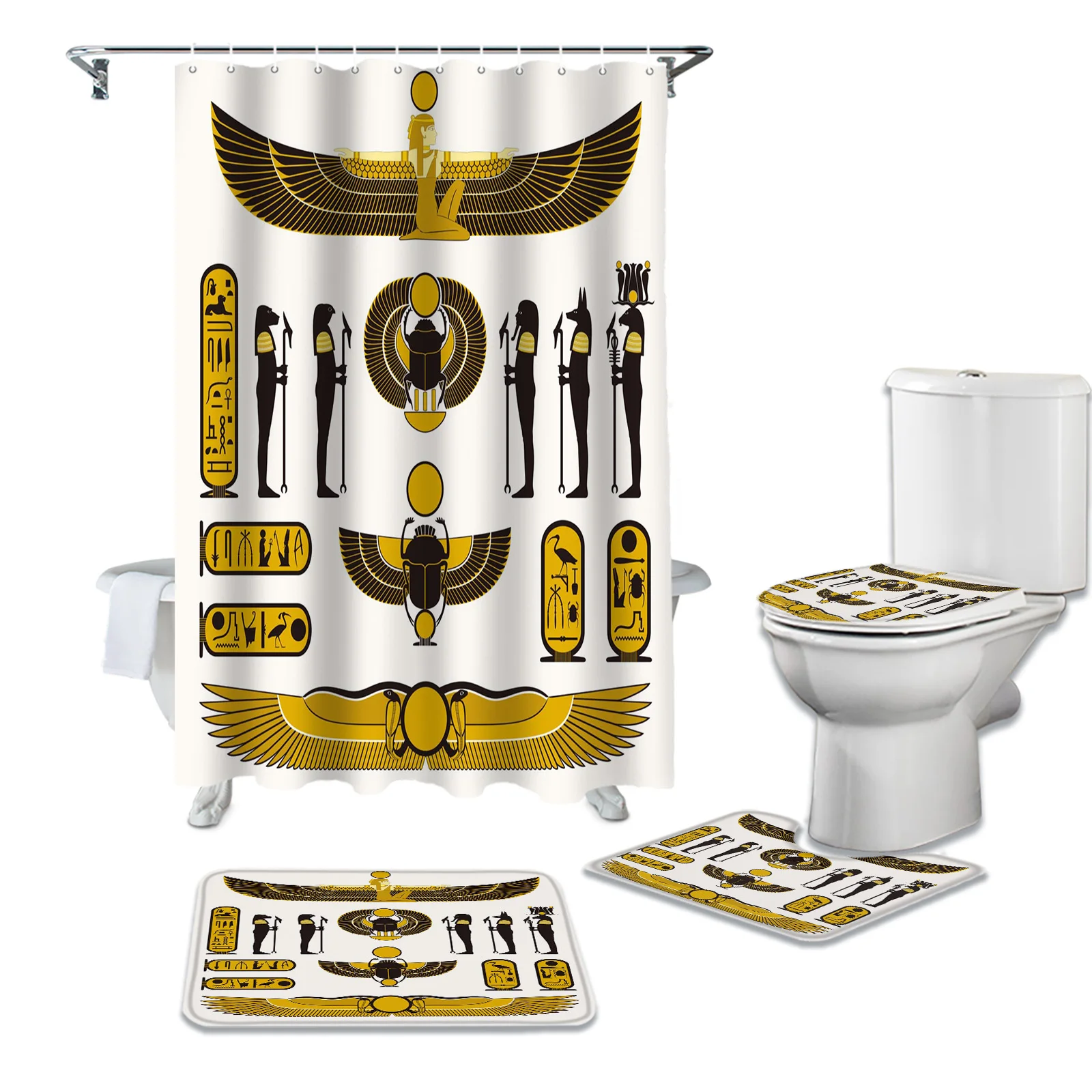 

Набор занавесок для душа с принтом в виде Древнего Египта, крышка для унитаза, коврик для ванной комнаты, бытовой