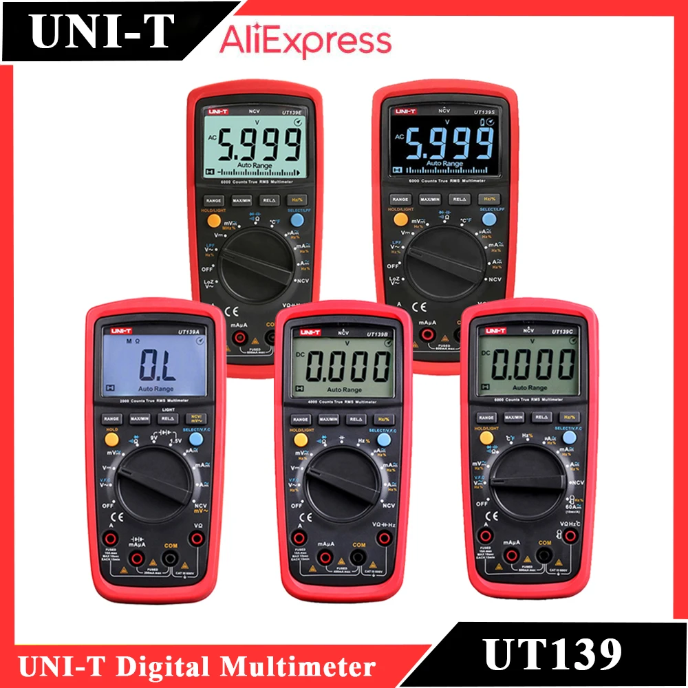 

UNI-T UT139C UT139E Multimeter True RMS Digital Tester AC DC Ammeter Voltmeter Resistance Capacitance Frequency Multi Meter