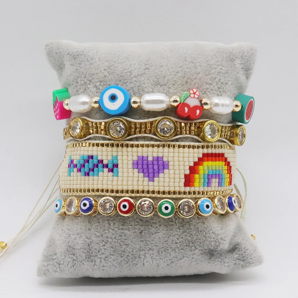 

Candy Heart Rainbow Miyuki Bracelet Set Hanamde Summer Boho Adjustable Woven Pearl Bead Women Bracelet