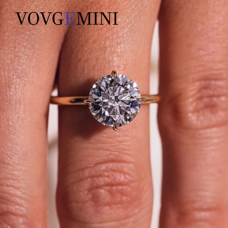 VOVGEMINI 3carat Round Moissanite Wedding Ring 14k Real Gold Au 750 Jewelry For Woman Luxury Romantic Engagement Gift Proposal