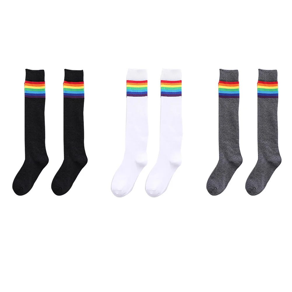

Knee High Fashion Cotton Polyester Autumn Winter Women Socks Rainbow Striped Colorful Comfortable Daily Soft Warm Japanese Style