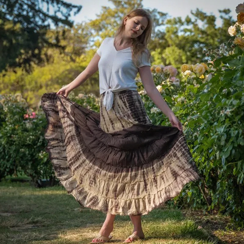 Женская юбка макси в этническом стиле с высокой талией |