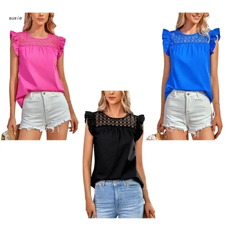 

X7YA женские сексуальные летние топы, рубашка с оборками на рукавах, однотонная фотография