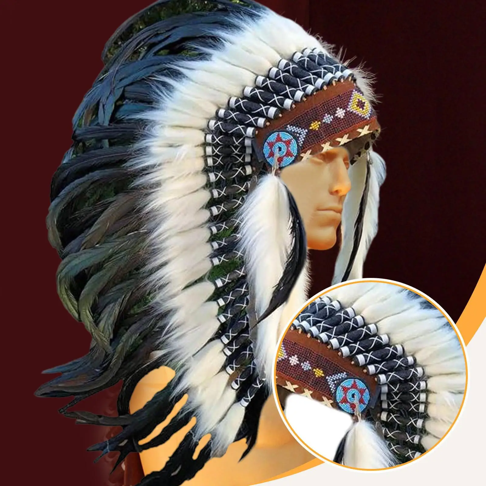 Feather Headdress Decoration Adults Carnival Native American Chief Headdress
