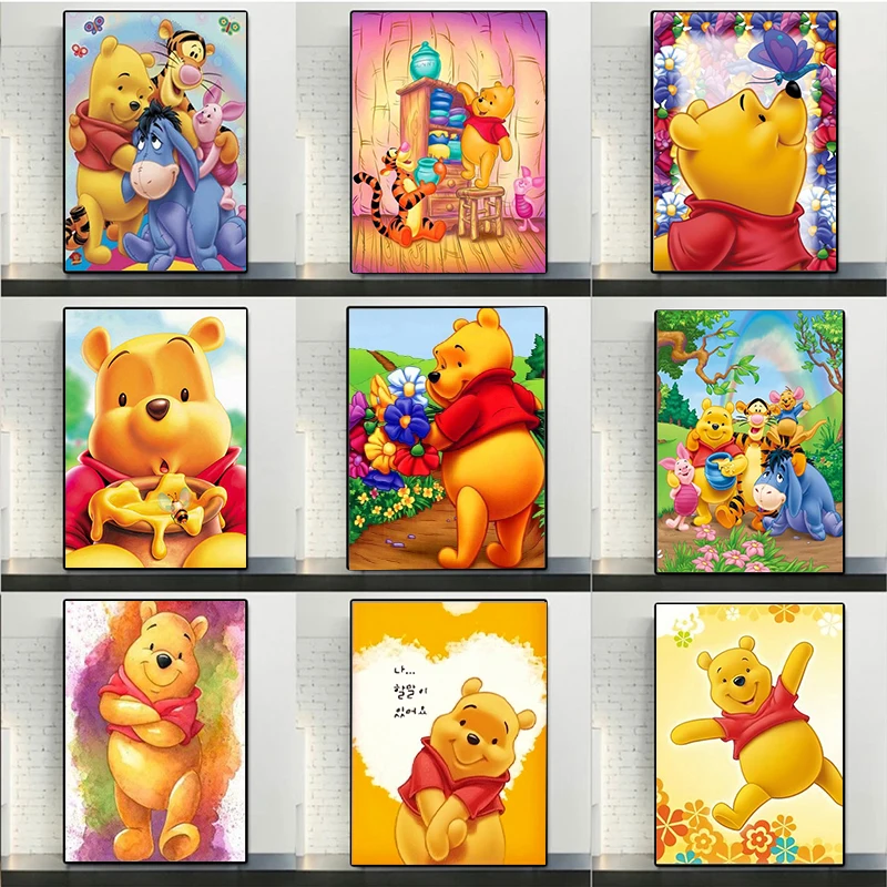 

Disney Winnie the Pooh White Kraft Paper Wall Art Cute Bear And His Friends Posters And Prints For Living Room Decor