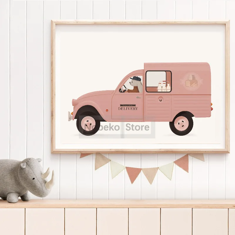 Картина на холсте с забавными животными машине
