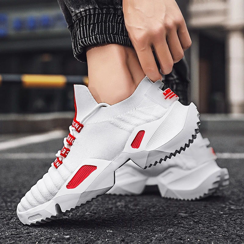 White Socks Sneakers Men Breathable Running Shoes Large Size 47 Fashion Men Jogging Sports Shoes Lightweight Sock Trainers Men