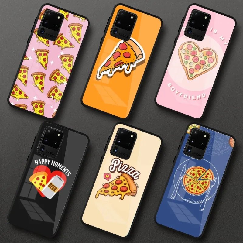 Cheese Pizza Phone Case for Samung S23 S22 S21 Pro Ultra A13 A33 A53 NOTE 20 PC Glass Cover Funda Shell