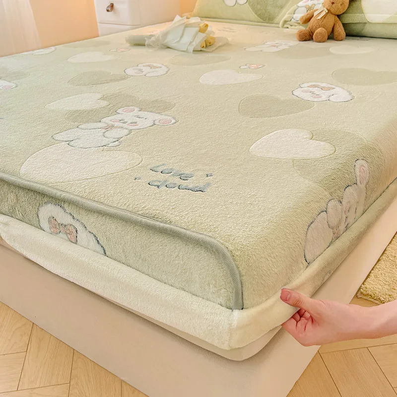 Fitted Bed Sheet Three-Piece Milk Velvet Thickened Autumn and Winter New Mattress Bedspread Single-Piece All-Inclusive Mattre...
