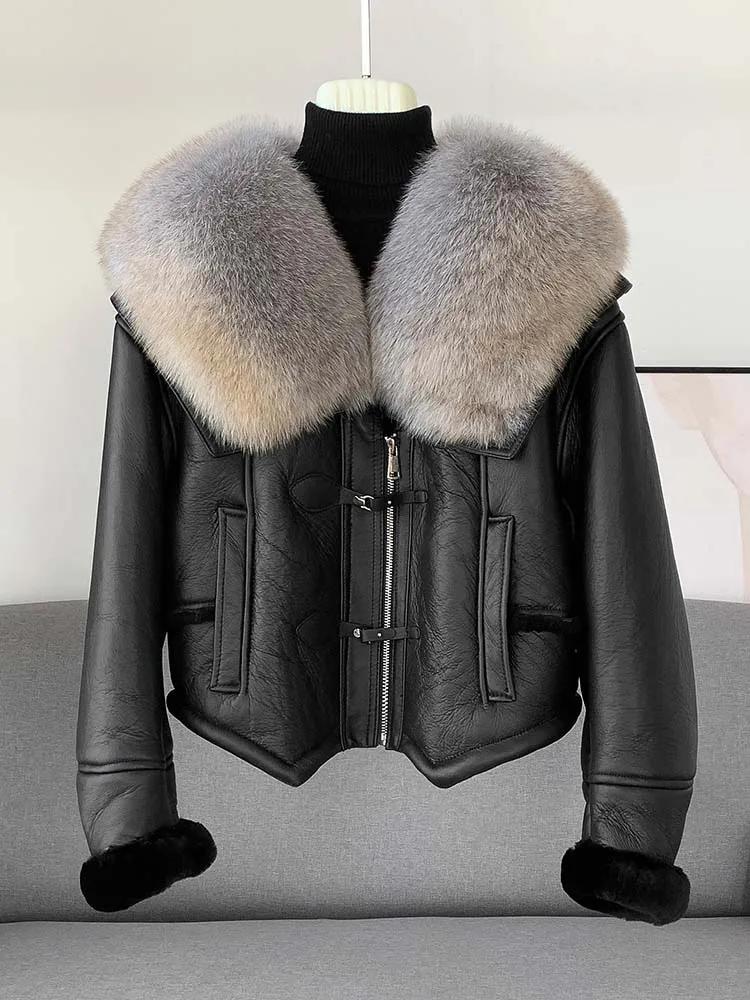 Зимняя теплая парка из натуральной кожи женская мериносовая шерсть овечья кожа