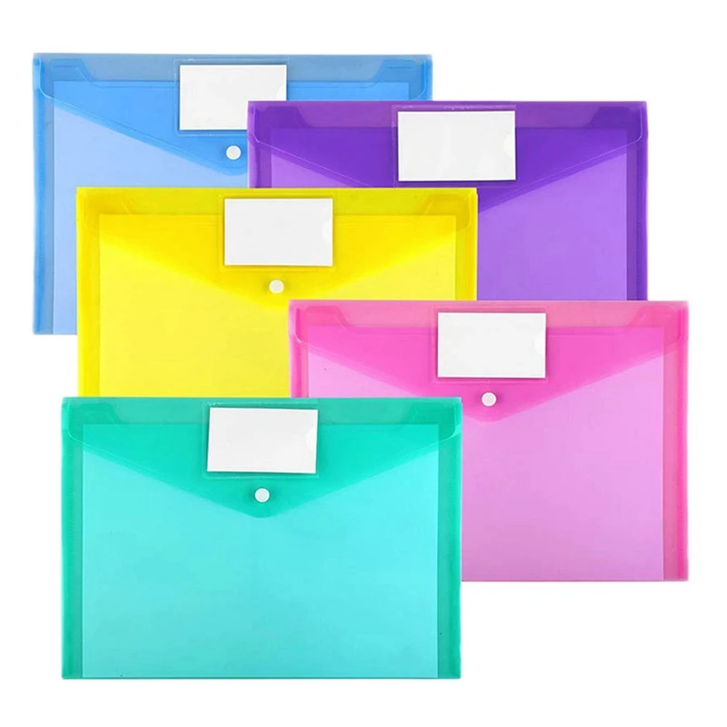 

5 Pcs Plastic Envelopes A4 Letter Size Plastic Envelopes with Snap Closure Poly Envelope Plastic Folders with