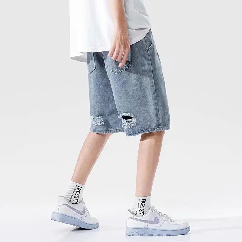 Summer Men Denim Shorts Fashion New Loose Ripped Casual Straight Jeans Hip Hop Male Shorts Brand Men Clothes Pantalones hombre