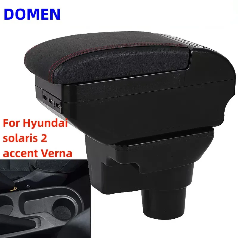 

For Hyundai solaris 2 accent Verna armrest box Central Store Content With Retractable Cup Hole Large Space Dual Layer USB