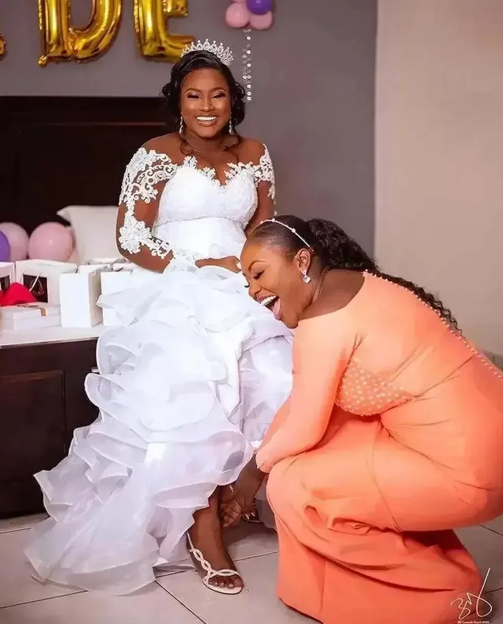 Индивидуальные милые африканские кружевные свадебные платья русалки с длинными