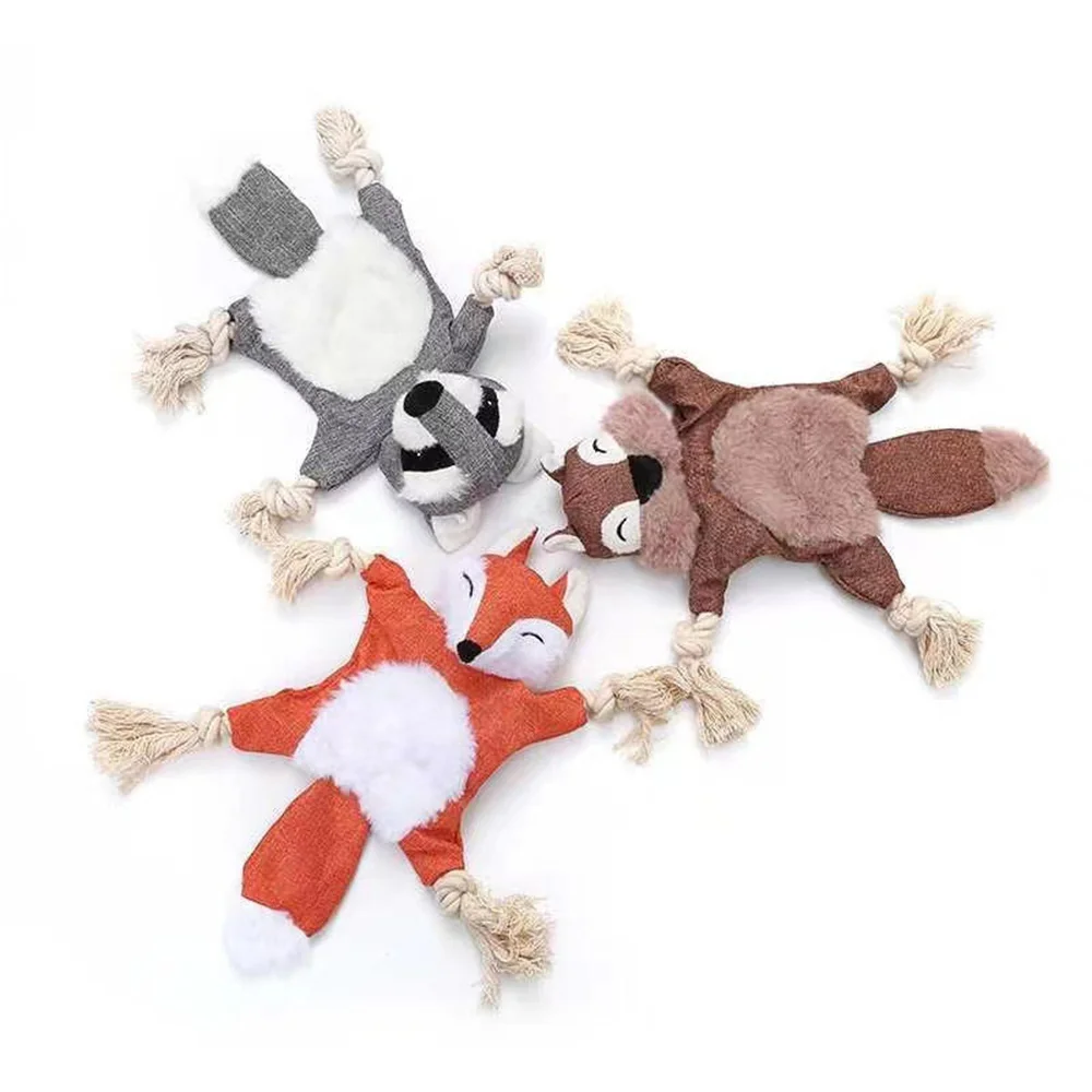 

Plush Sounding Pet Toys Funny Soft Rope Cute Squeaky Toys Fox Squirrel Grizzly Bear Chew Cotton Dog Toy Accessories Supplies