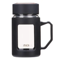 500ml new design tea glass mug with plastic case home and office use drinking tea glass cups