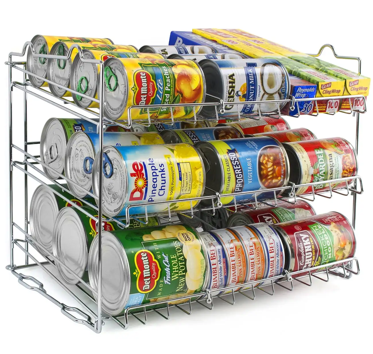 

3-Tier Can Organizer Rack: Stackable Tracker for up to 36 Cans - Ideal for Kitchen, Cupboard, and Pantry Storage
