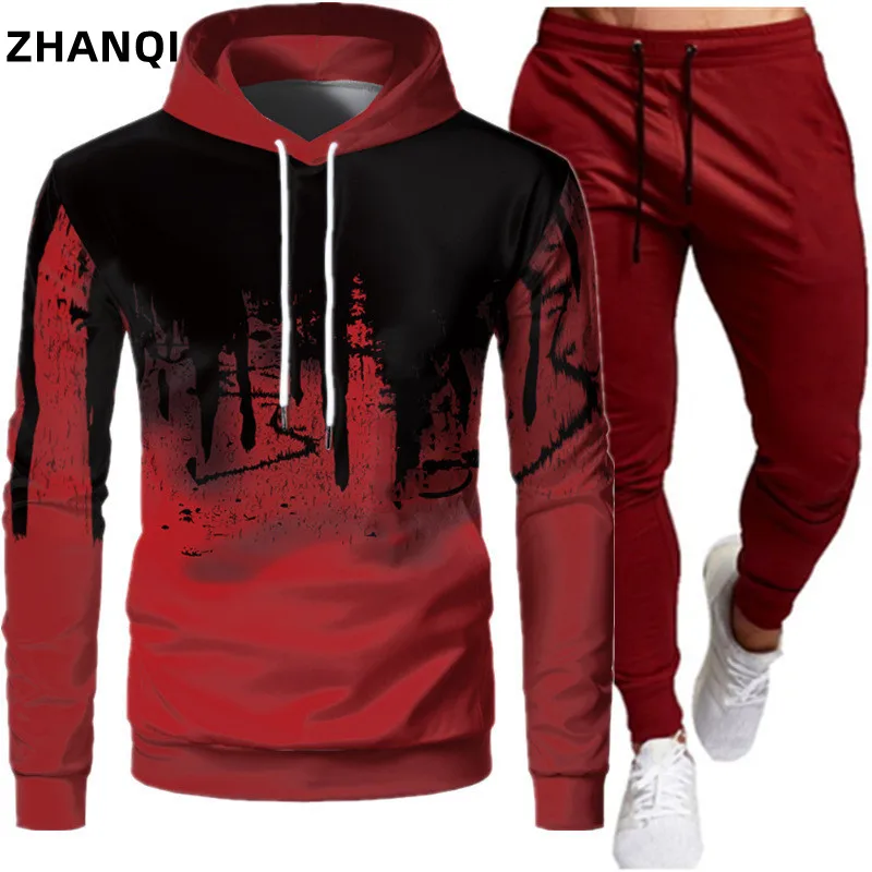 

Men's Tracksuit ​Set Hoodie + Pants 2023 Autumn Winter Fleece Warm Sportwear Homme Streetwear Suit Men Clothing