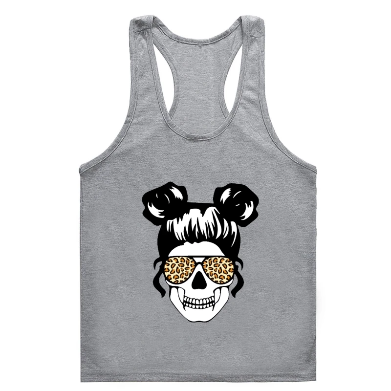 

Women's Summer Gym t-tank top menSkull Anime Leopard Print tank Gym t-tank top menDesign Graphic Cartoon Lady Gym t-tank top men