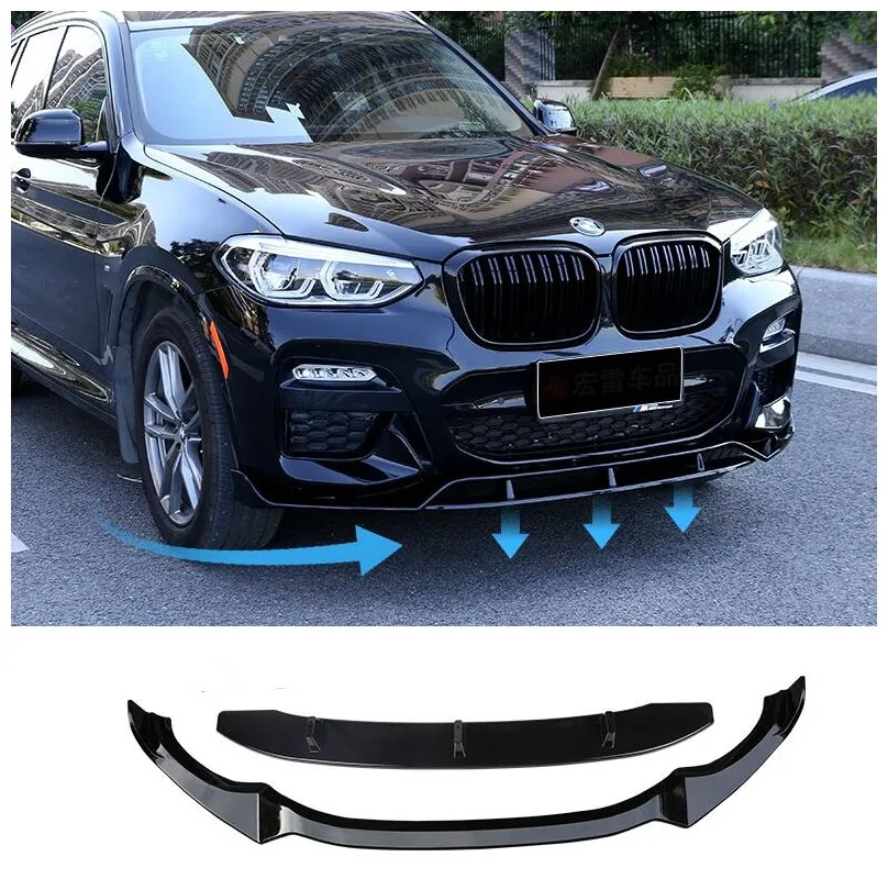 

For BMW X3 X4 G01 G02 2018-2022 High Quality ABS Black Bumper Front Lip Splitters + Side Skirt Spoiler Protector Cover