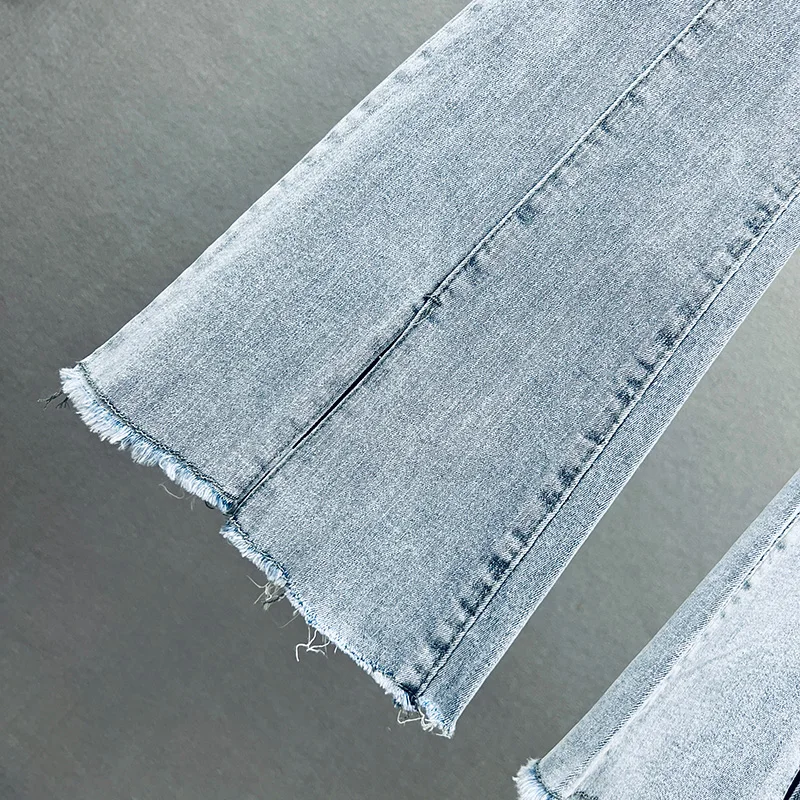 Women's Fashion Jeans 2022 New Summer Elastic High Waist Slim Skinny Denim Trousers Streetwear Diamond Tassel Jean Flare Pants