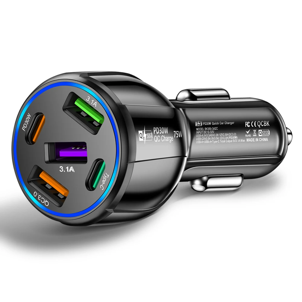 5 портов 75 Вт адаптер зарядного устройства для телефона USB 3.1A Type-C QC3.0 PD30W