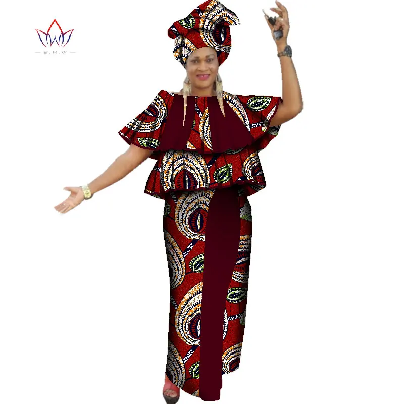 

Летняя женская юбка в африканском стиле Дашики, комплект из 2 предметов, Женская африканская юбка макси с рукавами-фонариками и принтом, одежда для головы 6XL WY2269